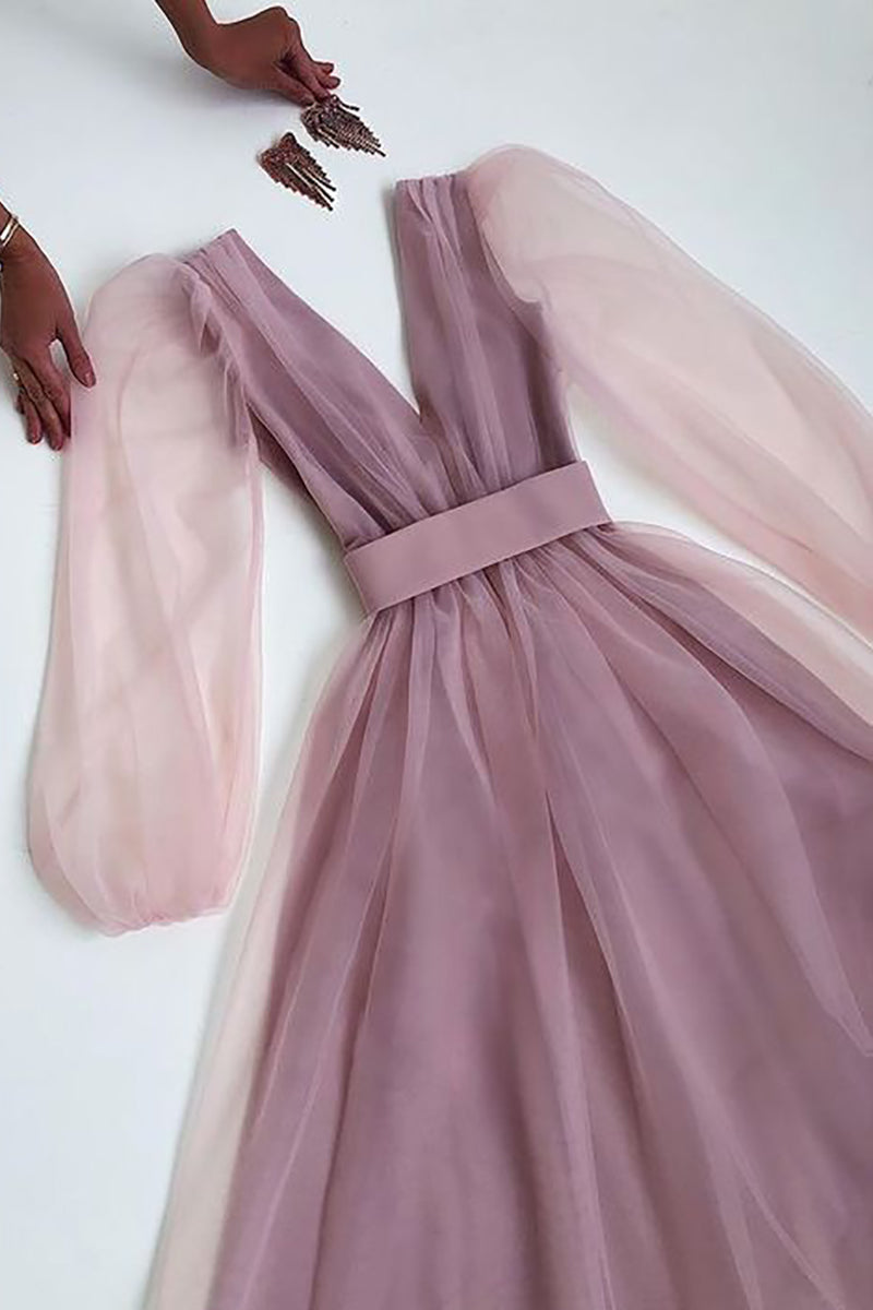 EP | col V tulle robe midi manches longues
