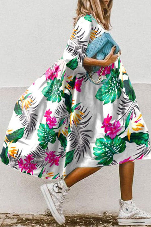 EP | Vintage imprimé floral haut ourlet bas robe midi en ligne