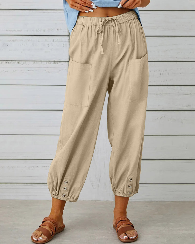 ND | Confortable pantalon cargo avec cordon de serrage et boutons