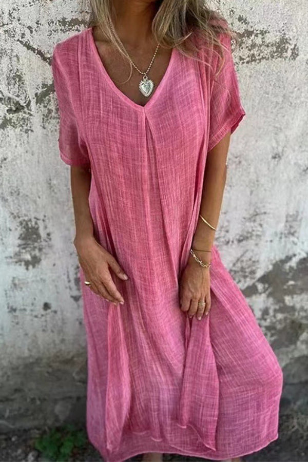 EP | Col en V Coupe ample Coton Lin Robe midi