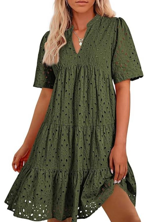 EP | Femmes col V manches courtes Hollow Out Mini robe de vacances