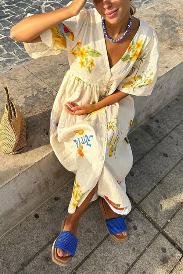 EP | Robe midi imprimée en lin