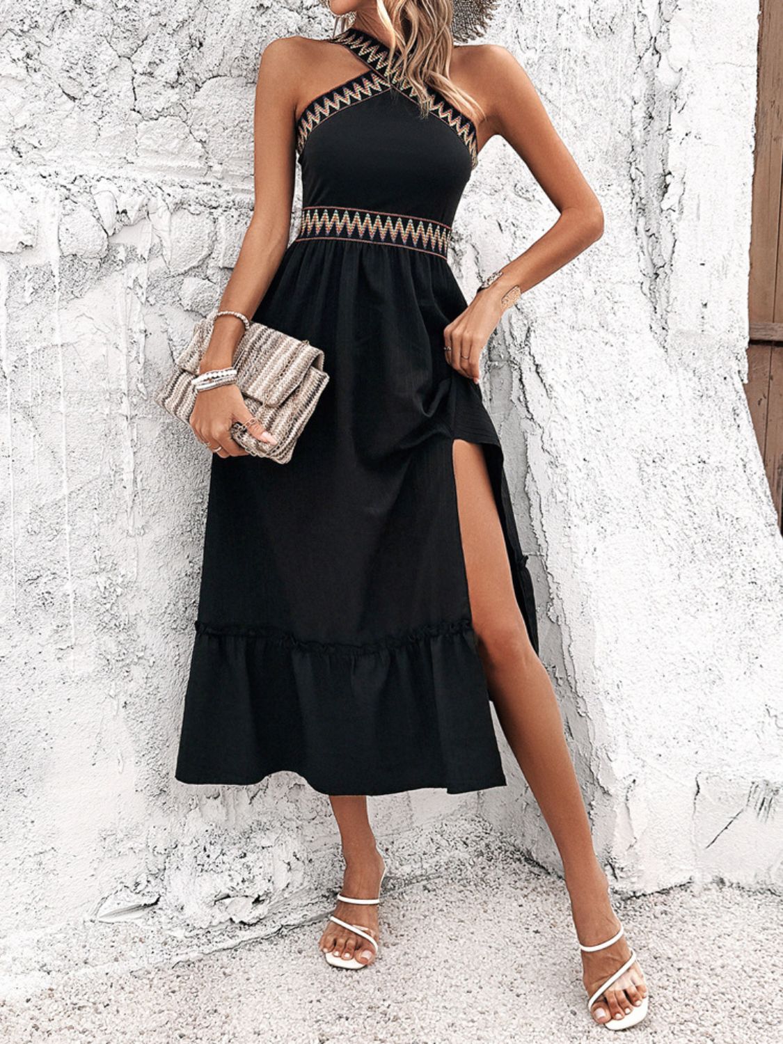 EP | Devine Robe midi sans manches plissée et fendue