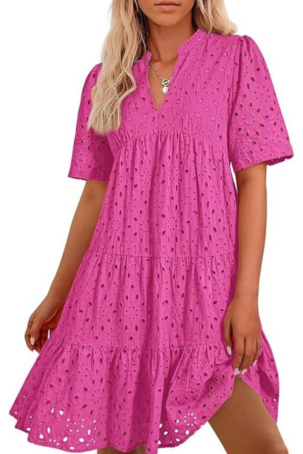EP | Femmes col V manches courtes Hollow Out Mini robe de vacances