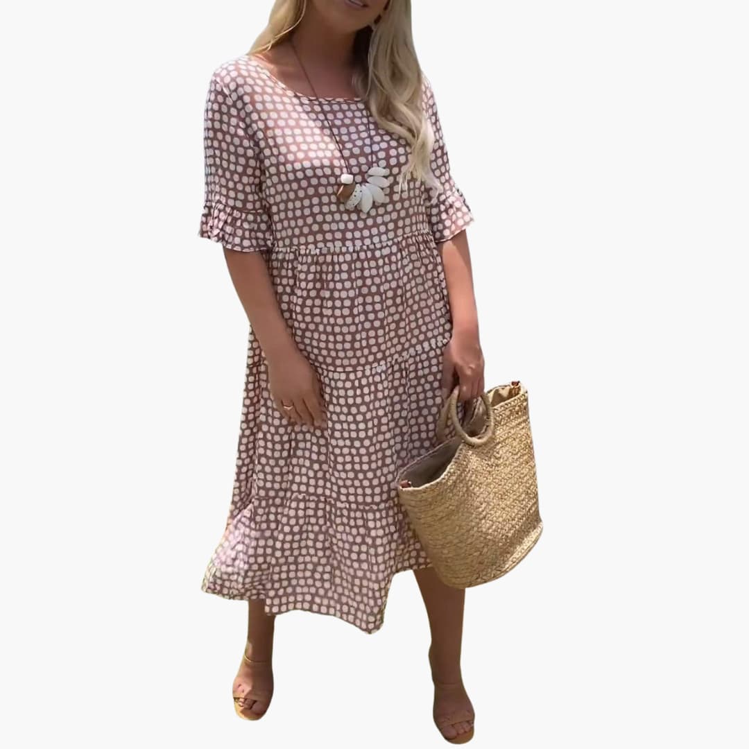 EP | Robe midi d'été pour femme avec motif à pois étagé