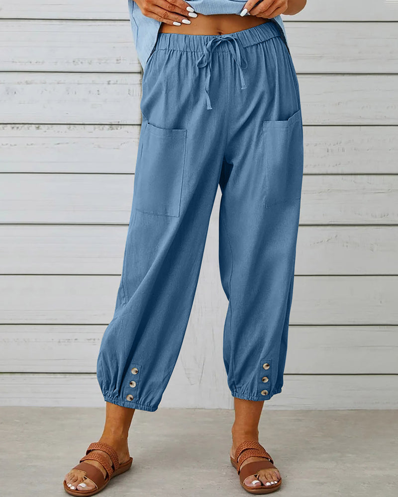 ND | Confortable pantalon cargo avec cordon de serrage et boutons
