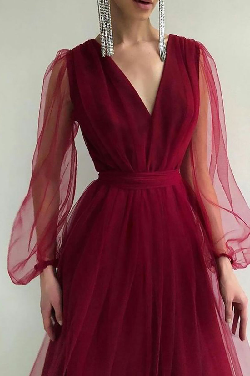EP | col V tulle robe midi manches longues