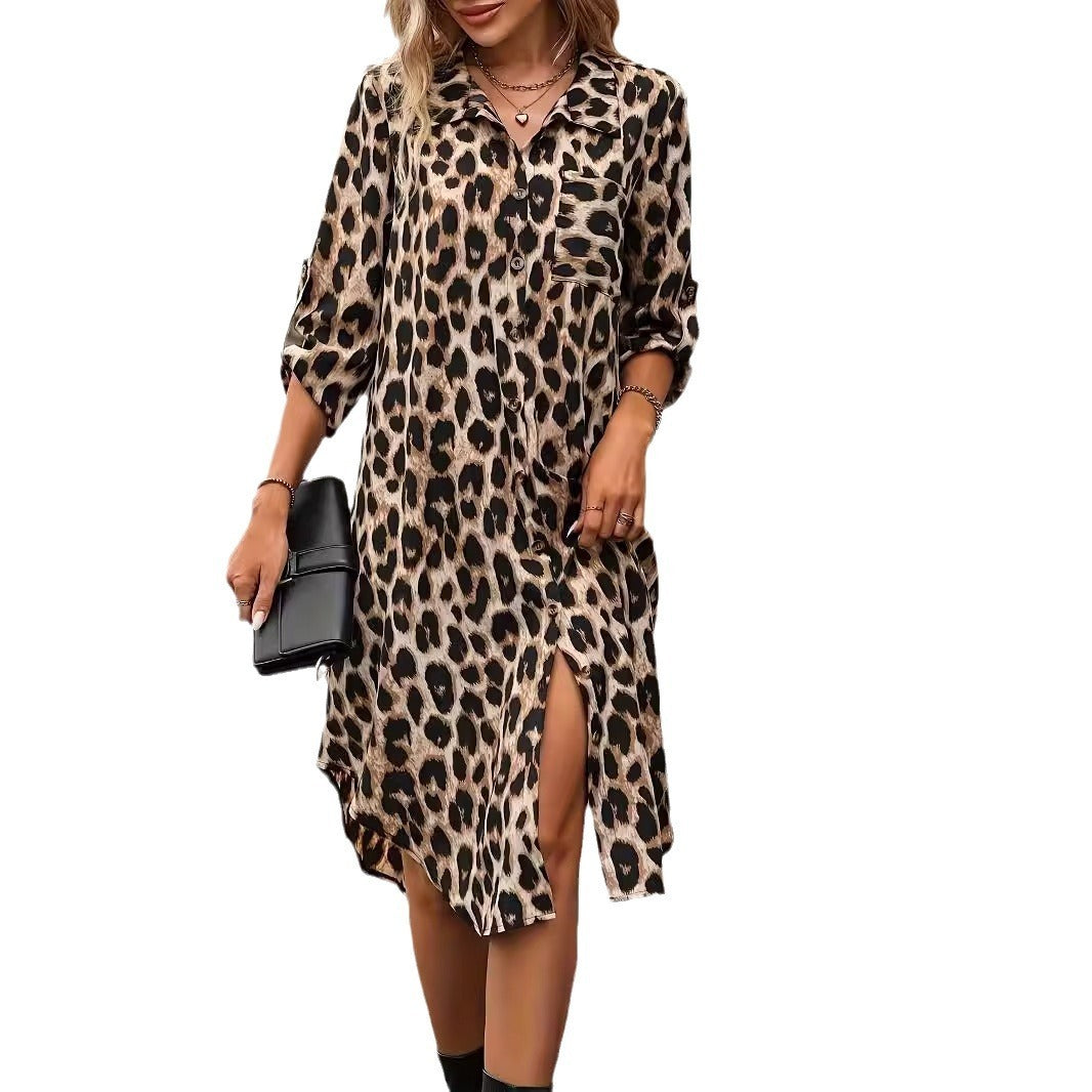 EP | Leopard Print Beach Cover-up V-cou Robe de bikini de vacances