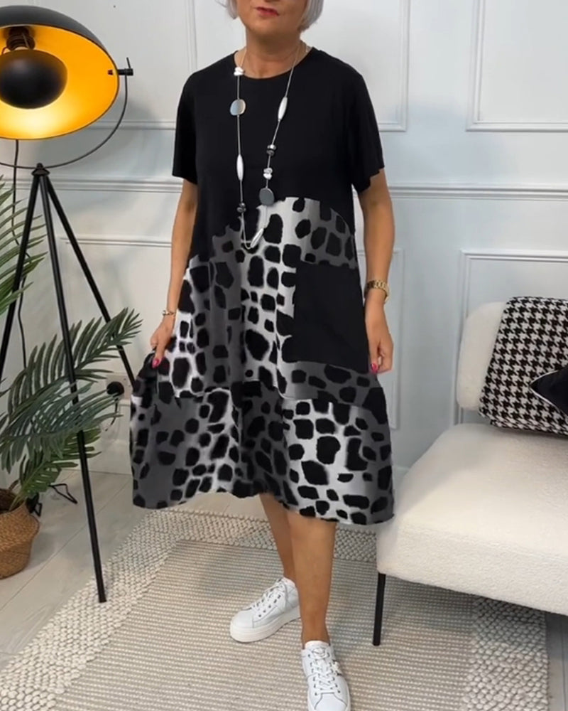 EP | Robe midi élégante à manches courtes avec imprimé léopard