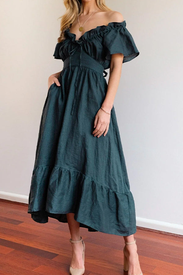 EP | ROBE MIDI RUCHÉE ÉPAULES NUES