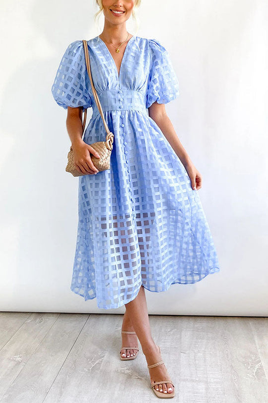 EP | Remarkable Beauty Carré Tissu à motifs Manches bouffantes Robe Midi de fête