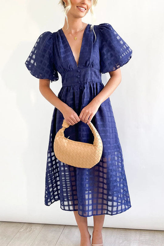 EP | Remarkable Beauty Carré Tissu à motifs Manches bouffantes Robe Midi de fête