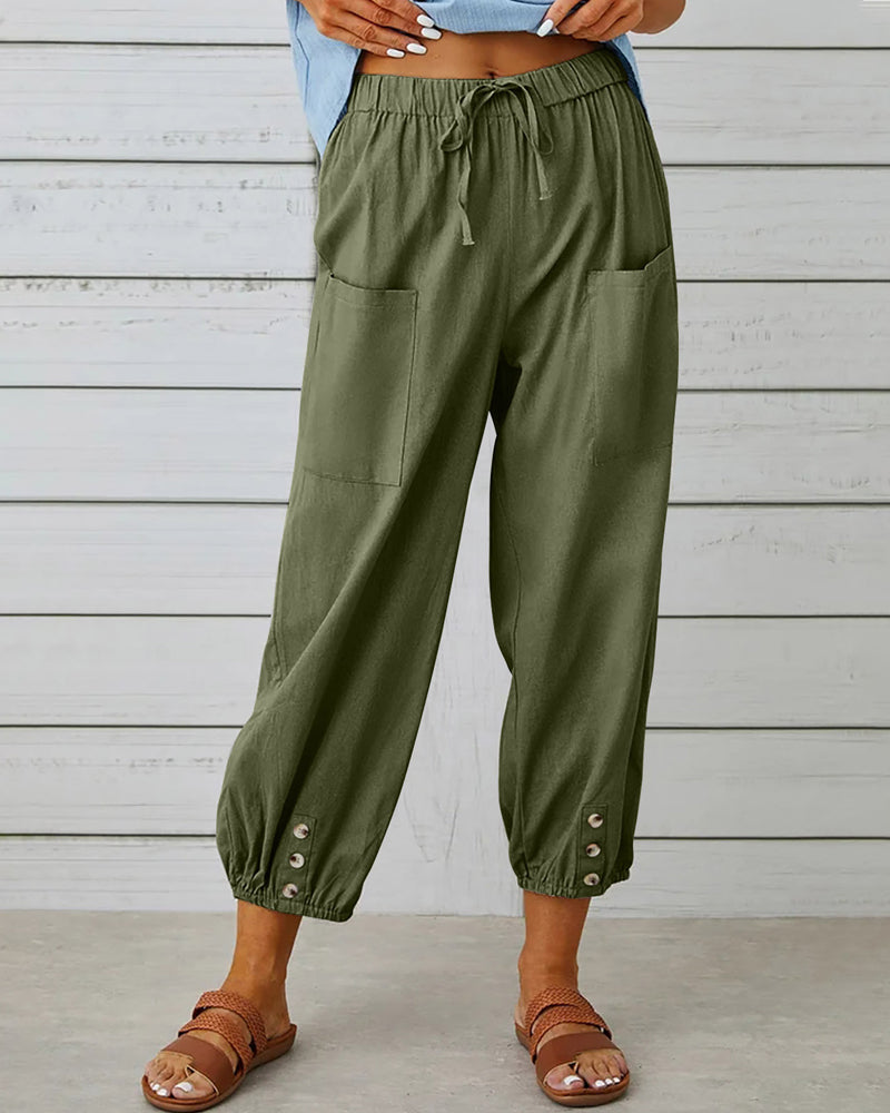 ND | Confortable pantalon cargo avec cordon de serrage et boutons