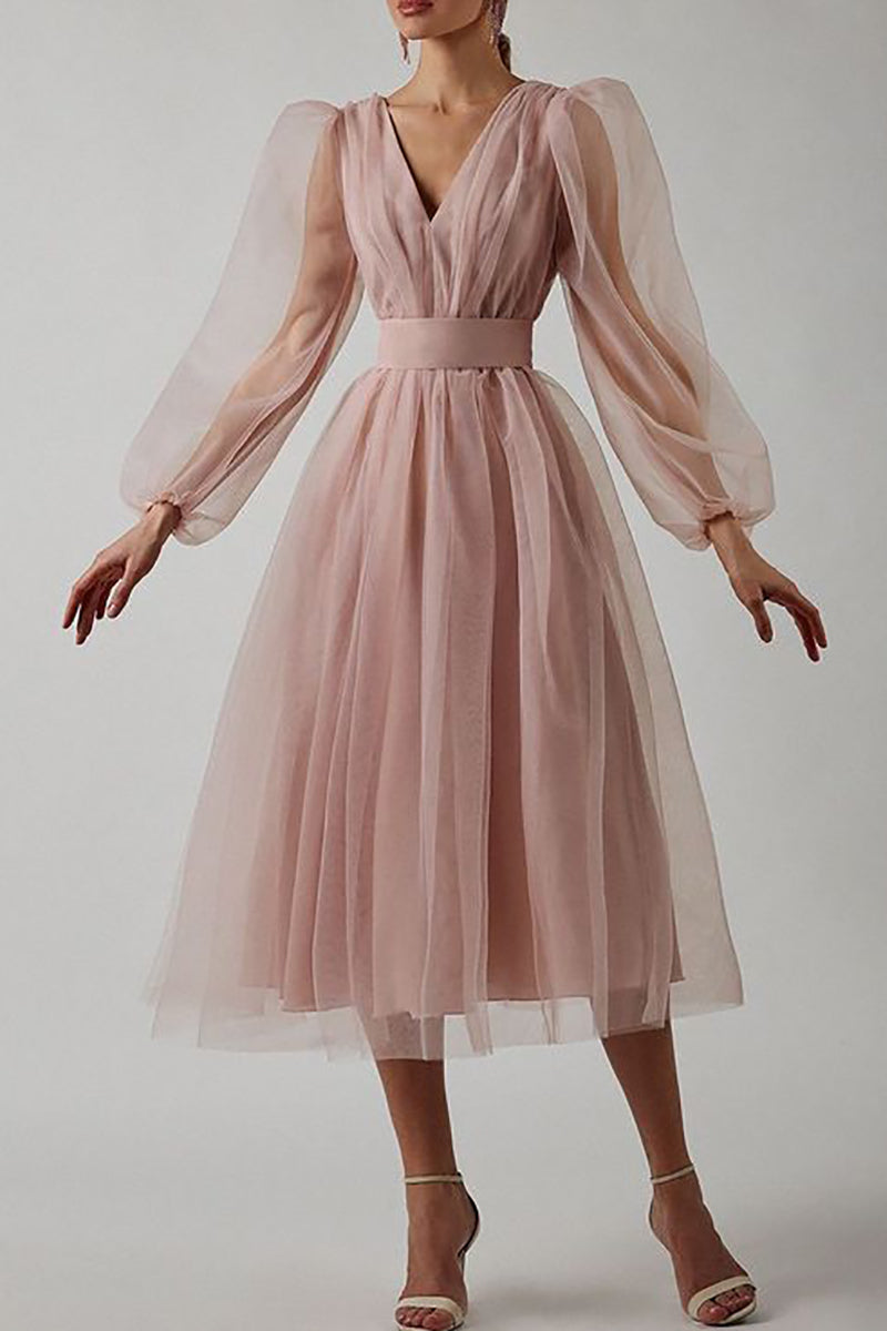 EP | col V tulle robe midi manches longues