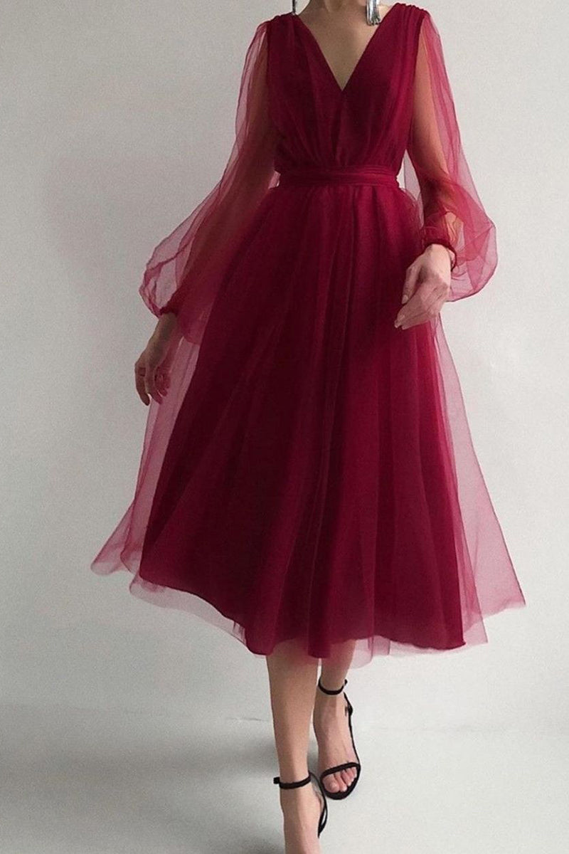 EP | col V tulle robe midi manches longues