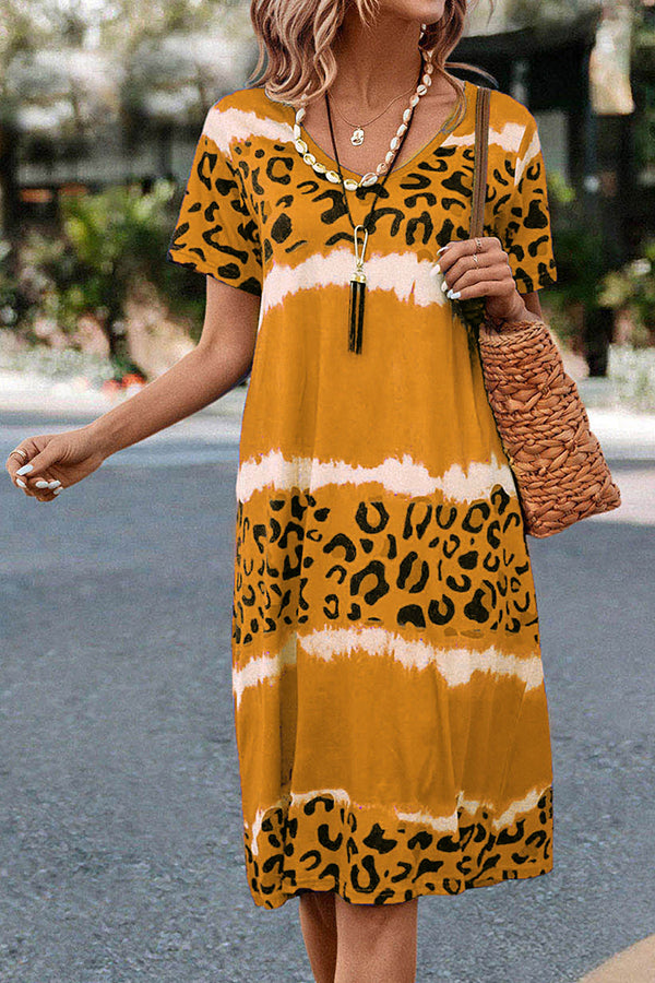 EP | Gradient Leopard Print Robe midi décontractée
