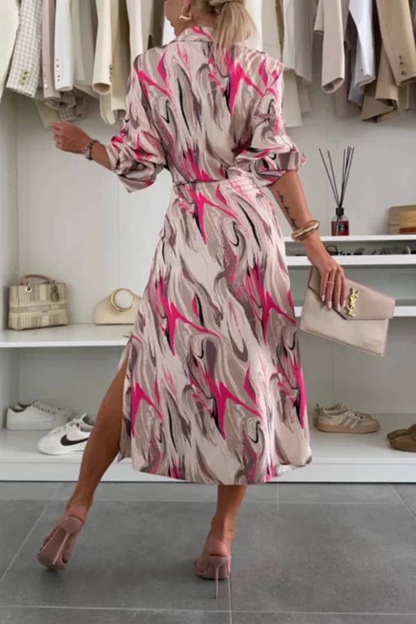 EP | Elegant Ease Robe midi imprimée en satin avec taille