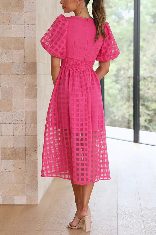 EP | Remarkable Beauty Carré Tissu à motifs Manches bouffantes Robe Midi de fête