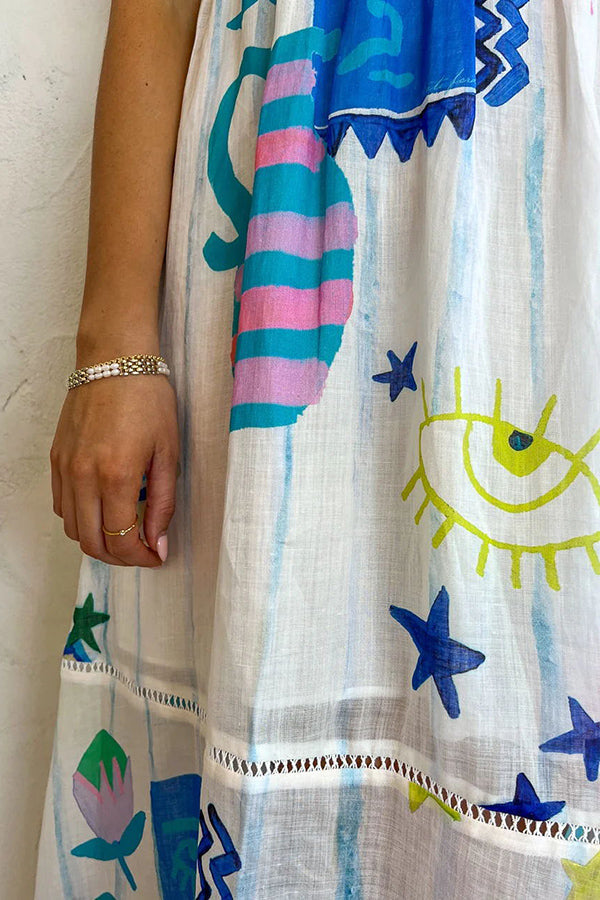 EP | She's The Fun Mélange de lin Imprimé ludique Trimée Robe Midi