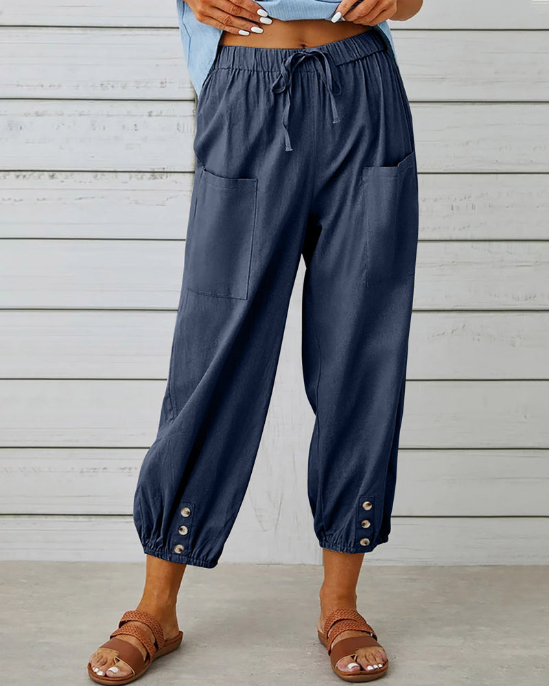 ND | Confortable pantalon cargo avec cordon de serrage et boutons