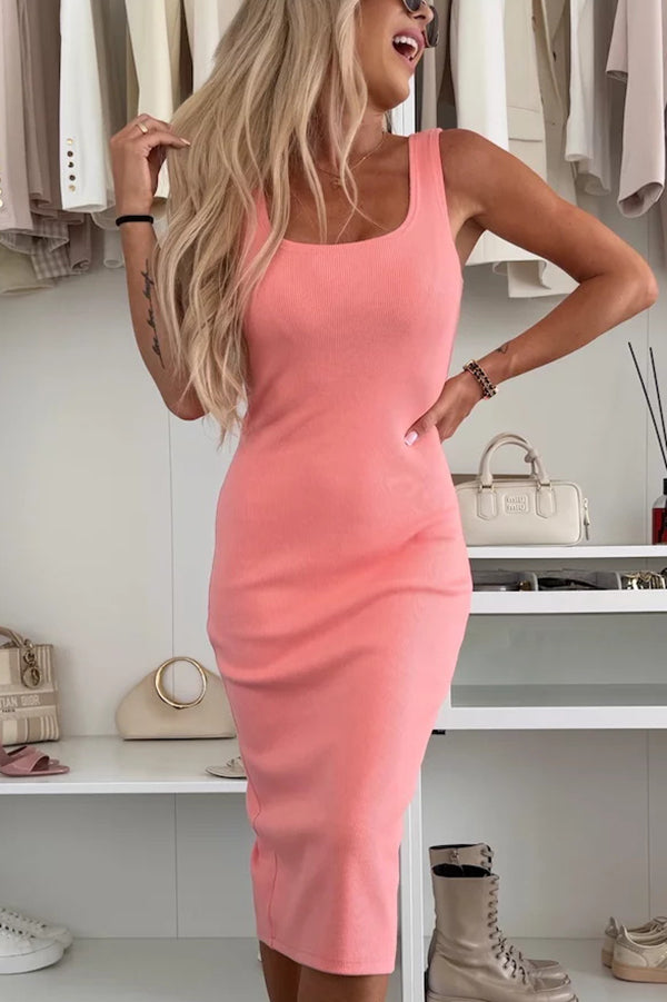 EP | Confort et féminité Robe midi en maille côtelée Fente Stretch