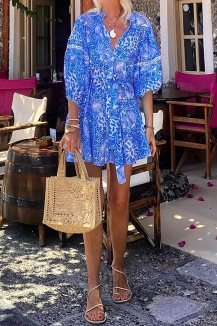 EP | Fashion Col montant Shift Mini robe imprimée Resort