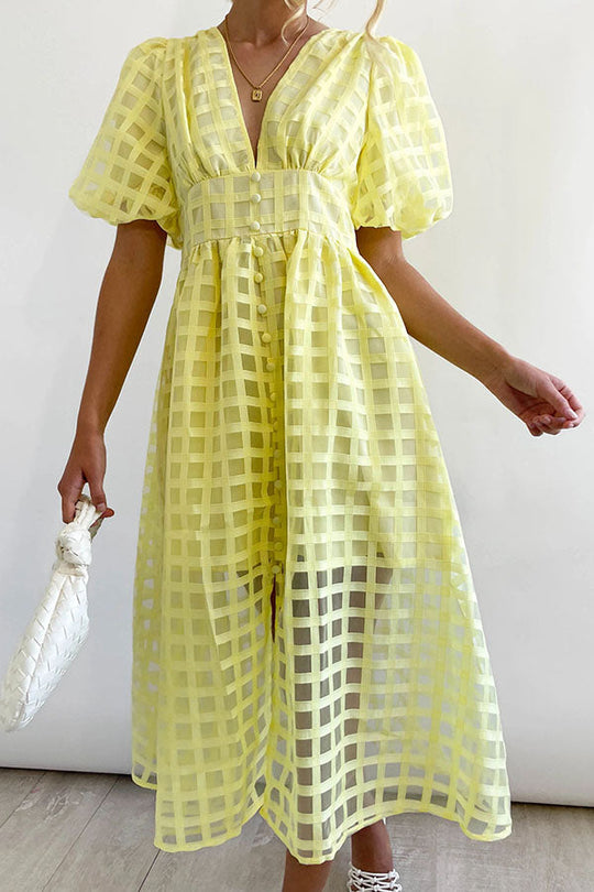 EP | Remarkable Beauty Carré Tissu à motifs Manches bouffantes Robe Midi de fête