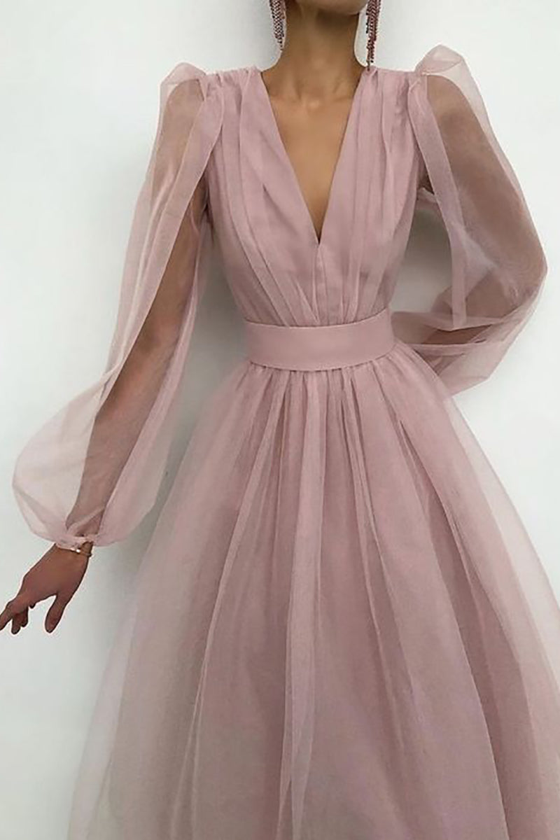 EP | col V tulle robe midi manches longues