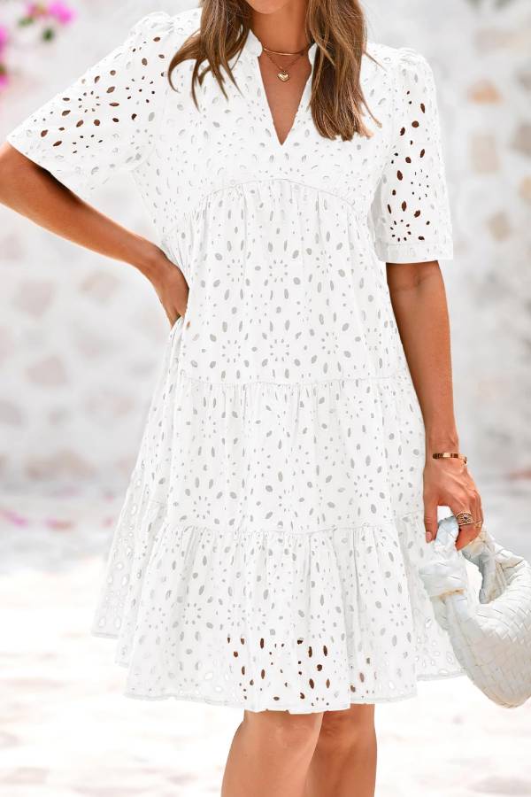 EP | Femmes col V manches courtes Hollow Out Mini robe de vacances