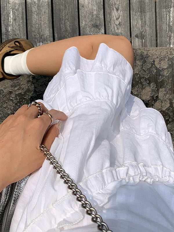 EP | Mini-robe blanche à volants étagés