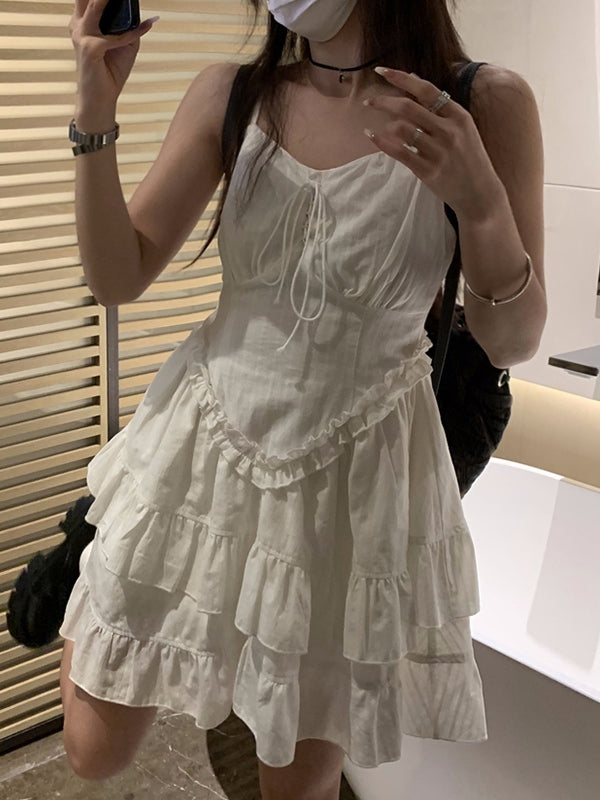 EP | Mini-robe blanche à volants étagés
