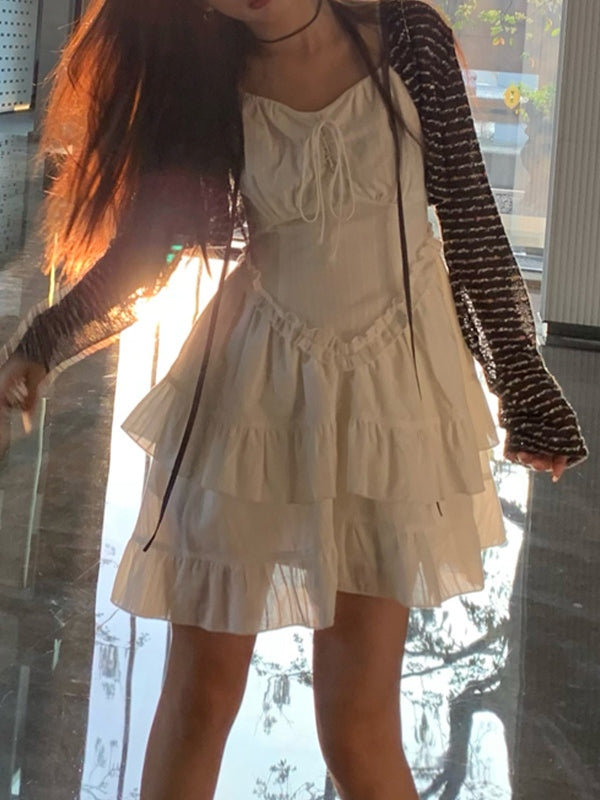 EP | Mini-robe blanche à volants étagés