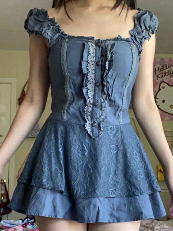 EP | Mini-robe en dentelle patchwork avec bretelles rayées