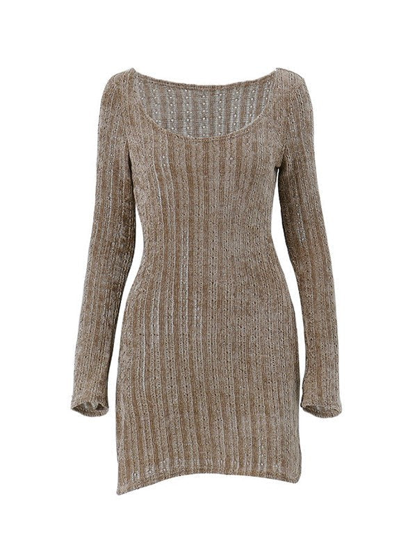 EP | Mini-robe pull marron à manches longues