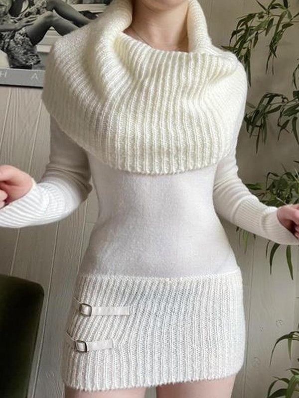 EP | Col blanc Mini-robe pull à manches longues