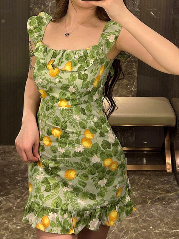 EP | Vintage Ruffle Mini-robe verte
