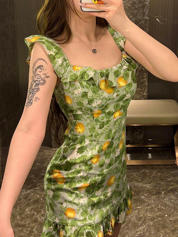 EP | Vintage Ruffle Mini-robe verte