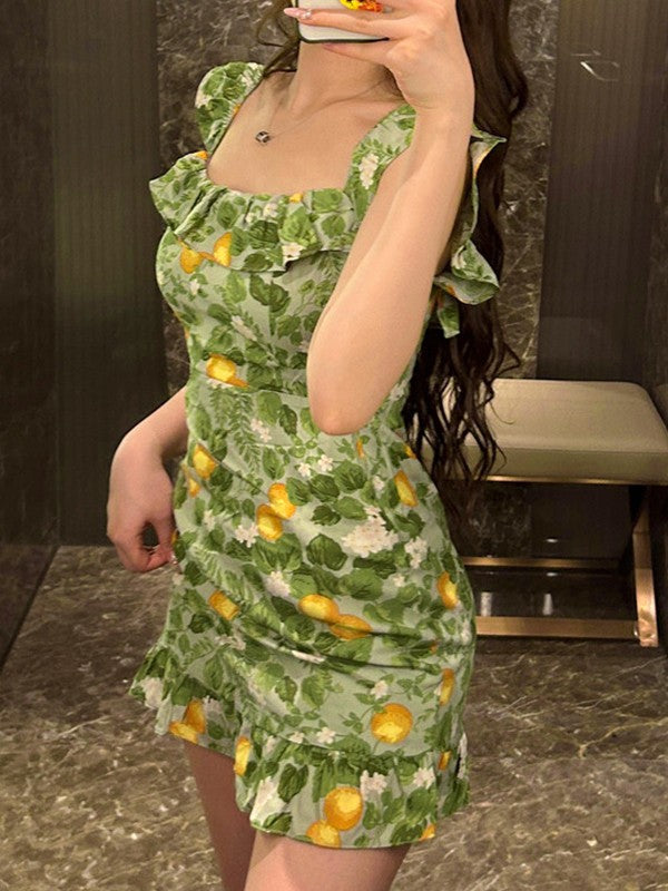 EP | Vintage Ruffle Mini-robe verte