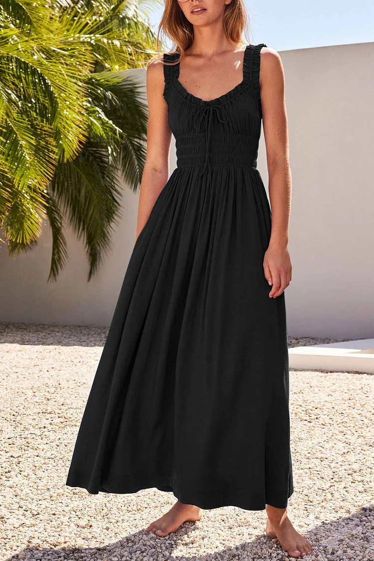 EP | Robe midi smockée avec décolleté en V et nœud.