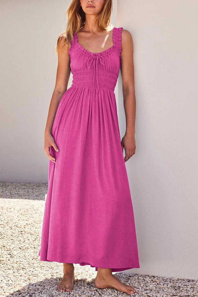EP | Robe midi smockée avec décolleté en V et nœud.