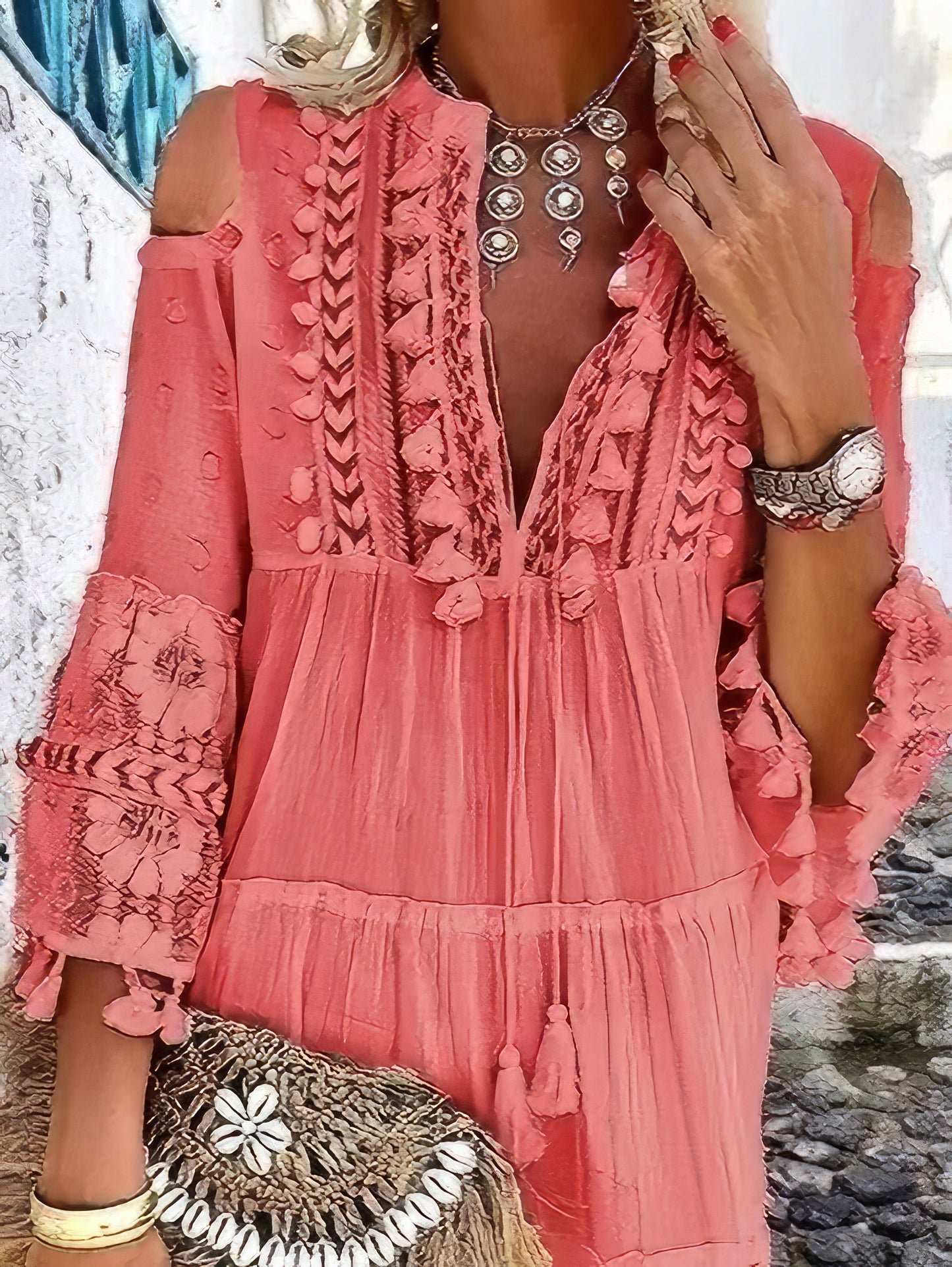 EP | Fashion Col V Dentelle Franges Mini-robe