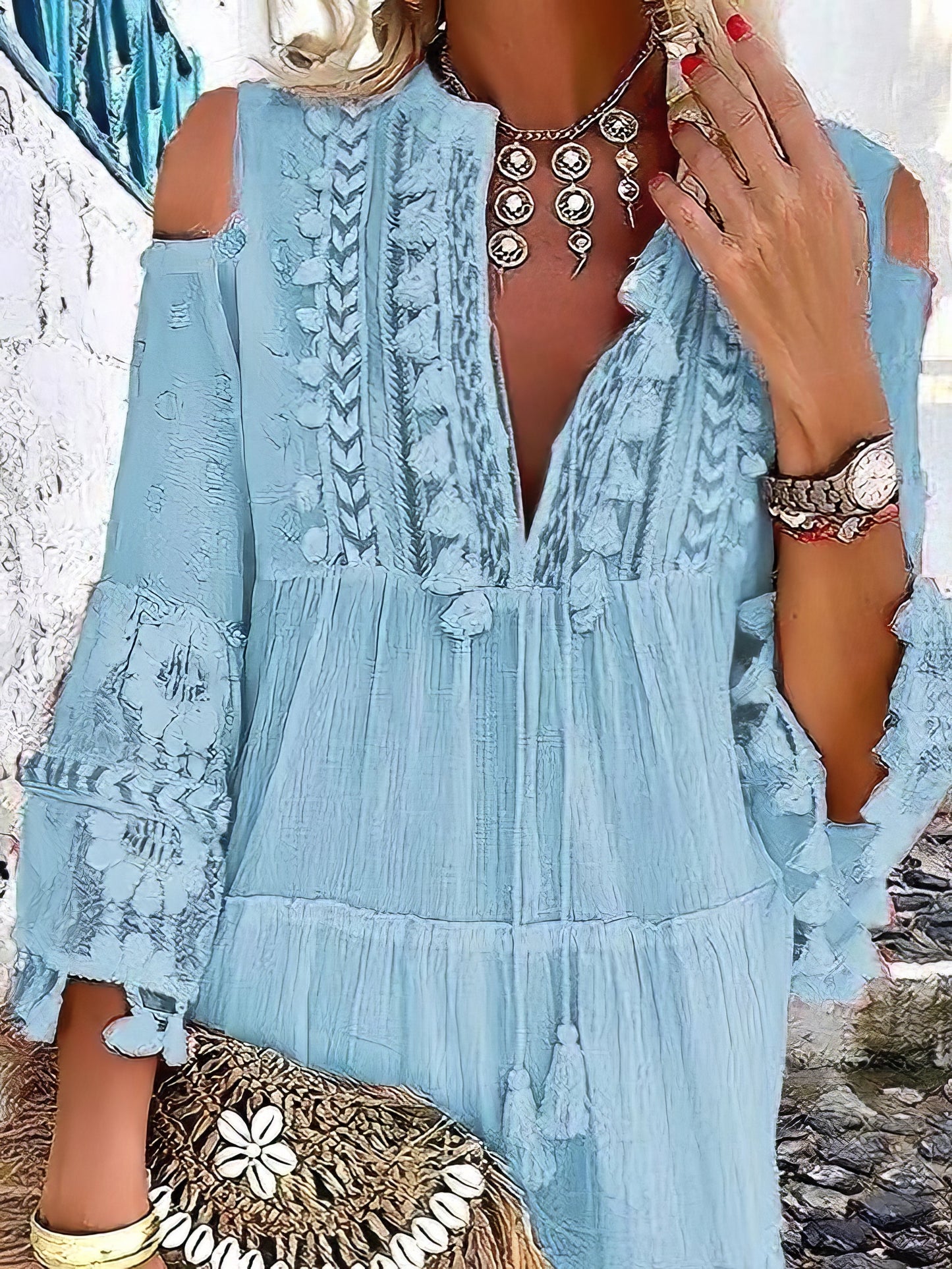 EP | Fashion Col V Dentelle Franges Mini-robe