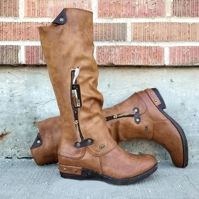 ND | Bottes en cuir à hauteur du genou avec fermeture éclair