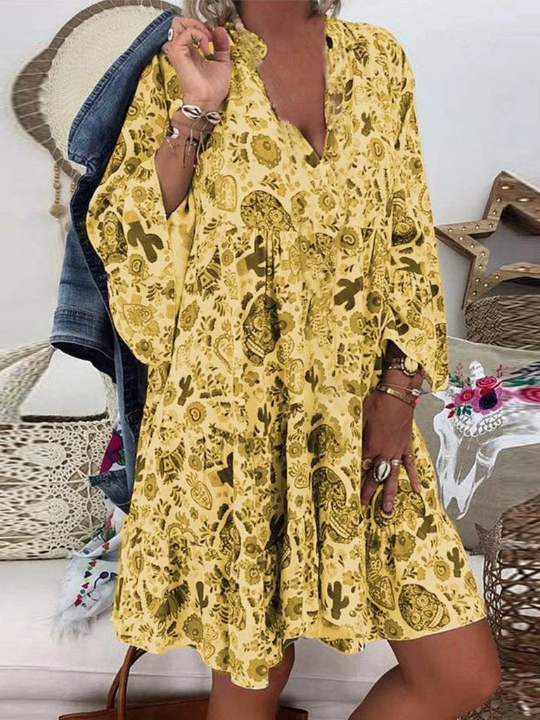EP | Robe midi imprimée avec manches 3/4 et décolleté en V de Fashionmigo
