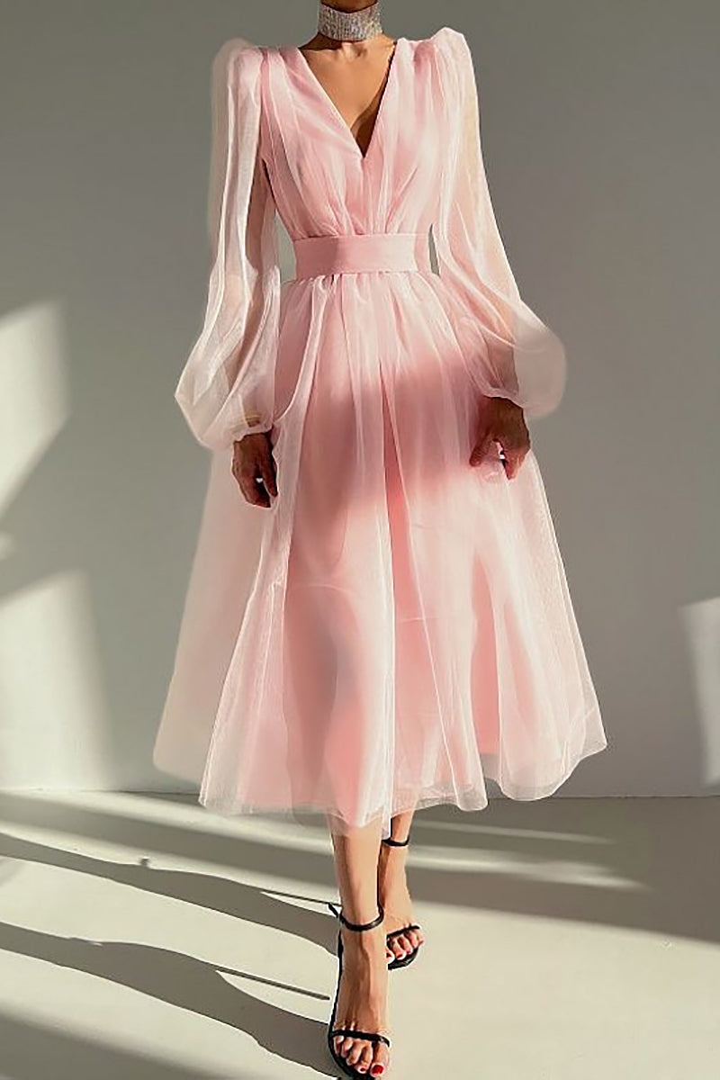 EP | col V tulle robe midi manches longues