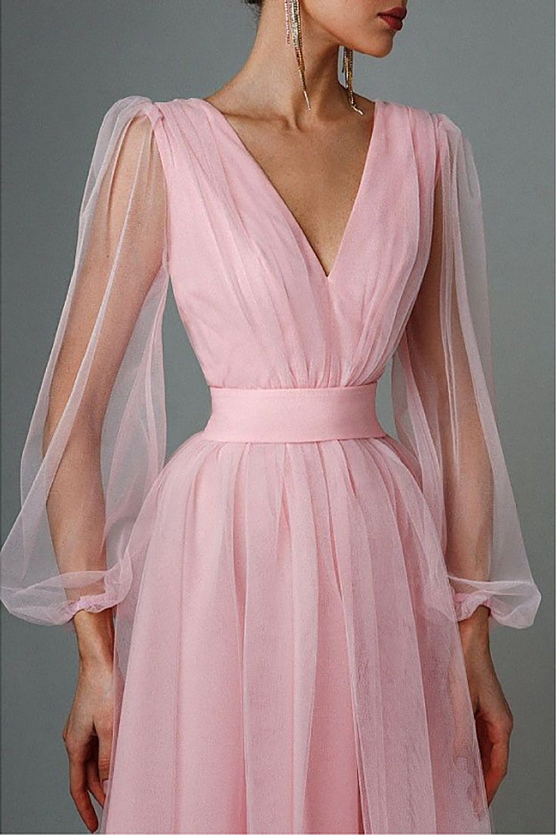 EP | col V tulle robe midi manches longues