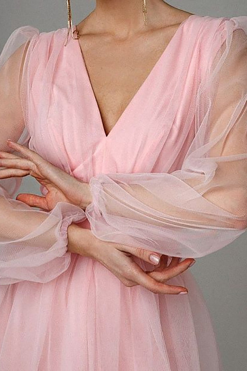 EP | col V tulle robe midi manches longues