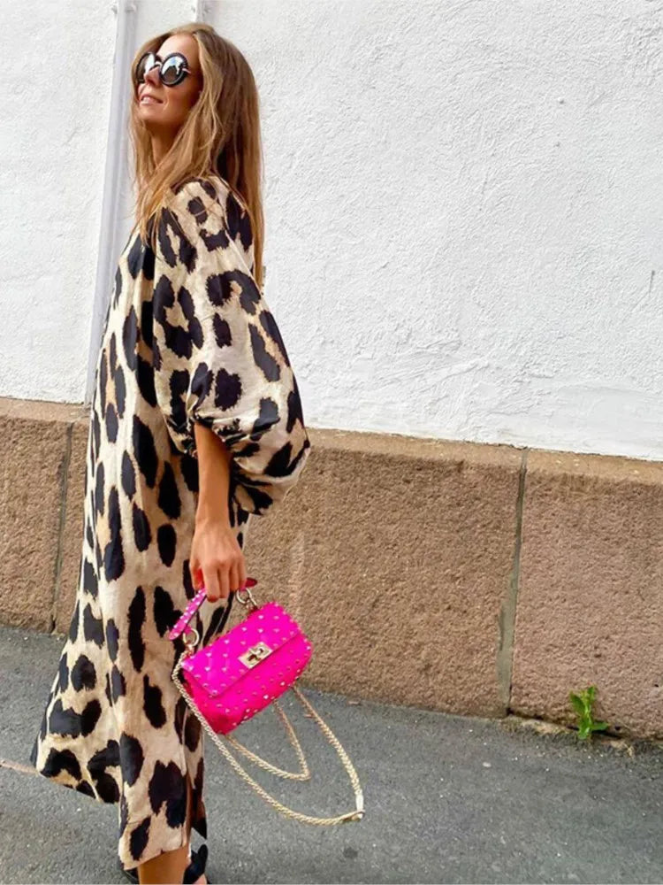EP | Luxe Robe midi avec imprimé léopard