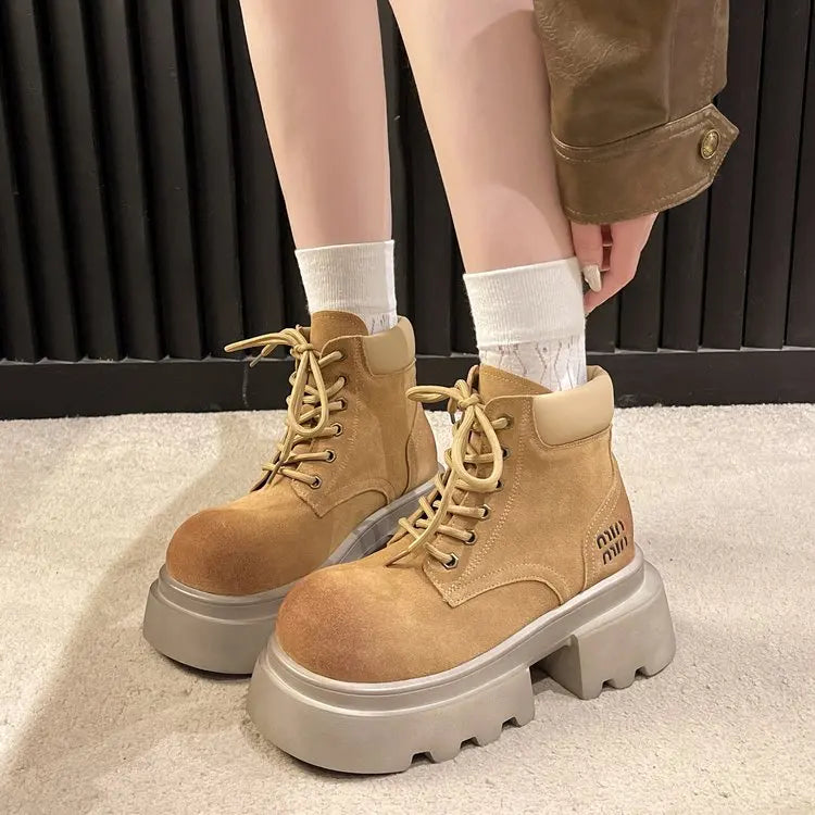 Ankle Work Boots Women Chunky Platform Chelsea Non Slip Women Shoes Designer Winter New Lace Up Casual Brand Trendy Botas Mujer