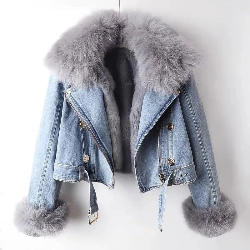 ND | Veste en denim de luxe en fausse fourrure